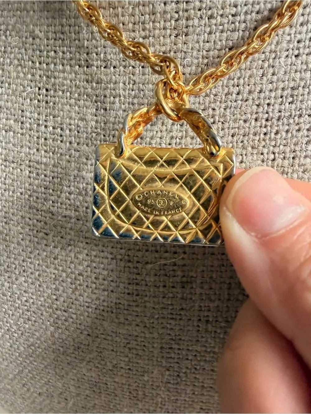 CHANEL Gold Quilted Handbag Charm Necklace